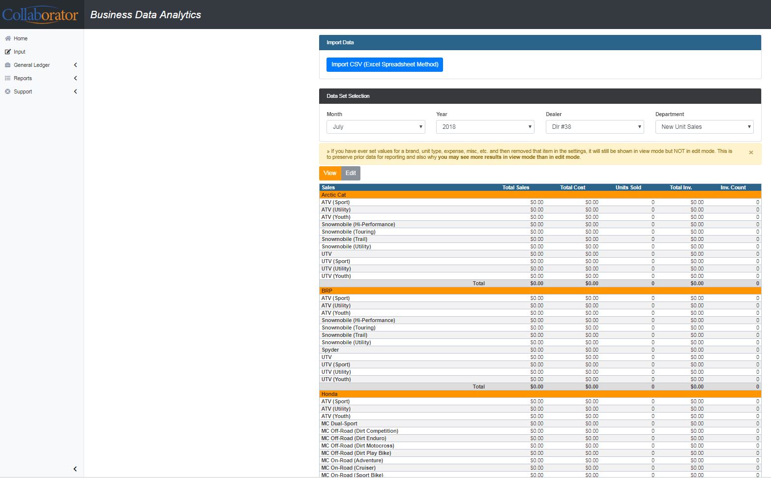 Collaborator Import Data page